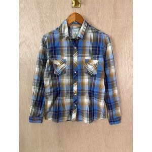 Panhandle Rough Stock Mens Blue Plaid Western Pearl Snap Shirt Small Cotton